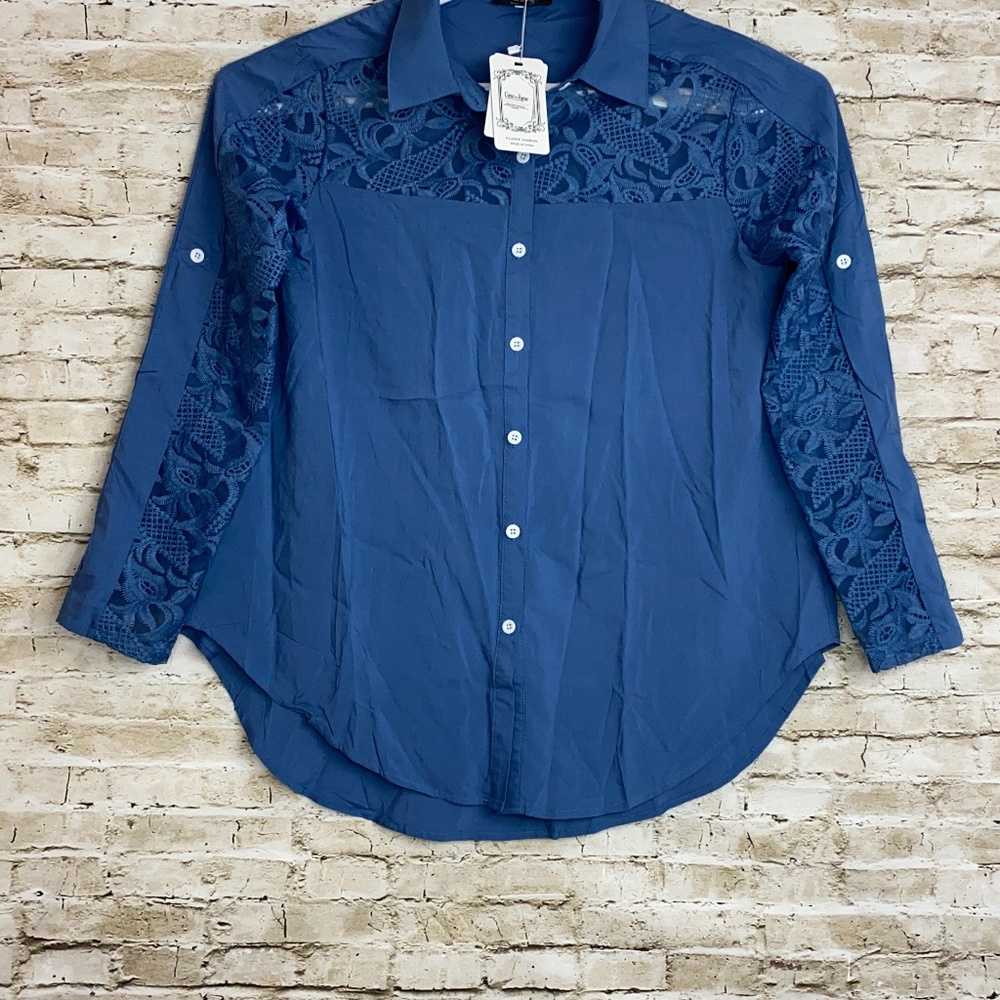 Couer de Vague Women's Blue Lace Blouse XXL